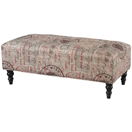 Postal Print Ottoman with Turned Black Legs